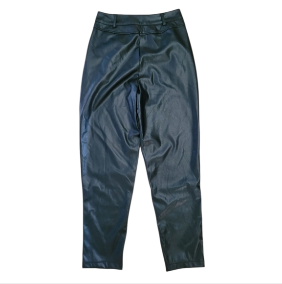 SM Wet Seal Dark Black Faux Leather Trousers Y2K - Picture 6 of 9